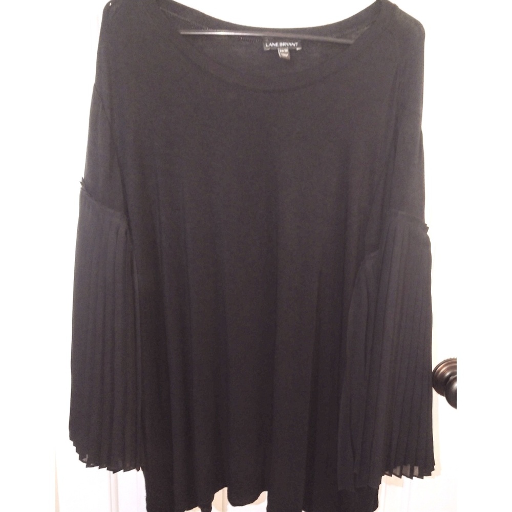 Lane Bryant Black Flowy Blouse Sheer Sleeves 26/28